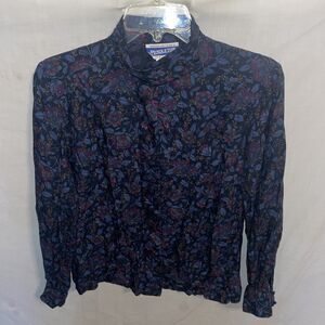 Pendleton Women’s Dressy Blouse Size 8 Petite Black Floral Going Out Party